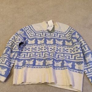 H&M Blue and Cream Patterned Sweater